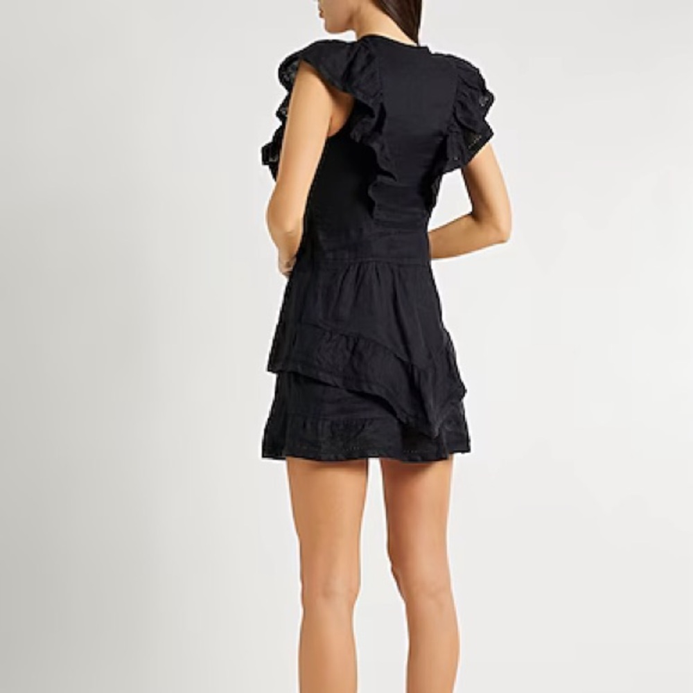 ISABEL MARANT Black Linen Ruffle Mini Dress - Picture 2 of 6